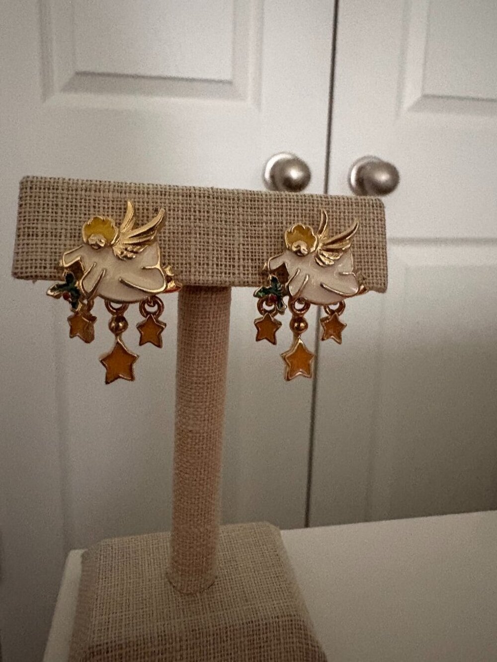 Angels and Stars Enamel Earrings for Pierced Ears
